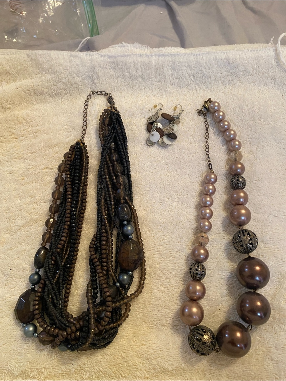 Women's Brown Beaded Statement Necklaces- with earrings